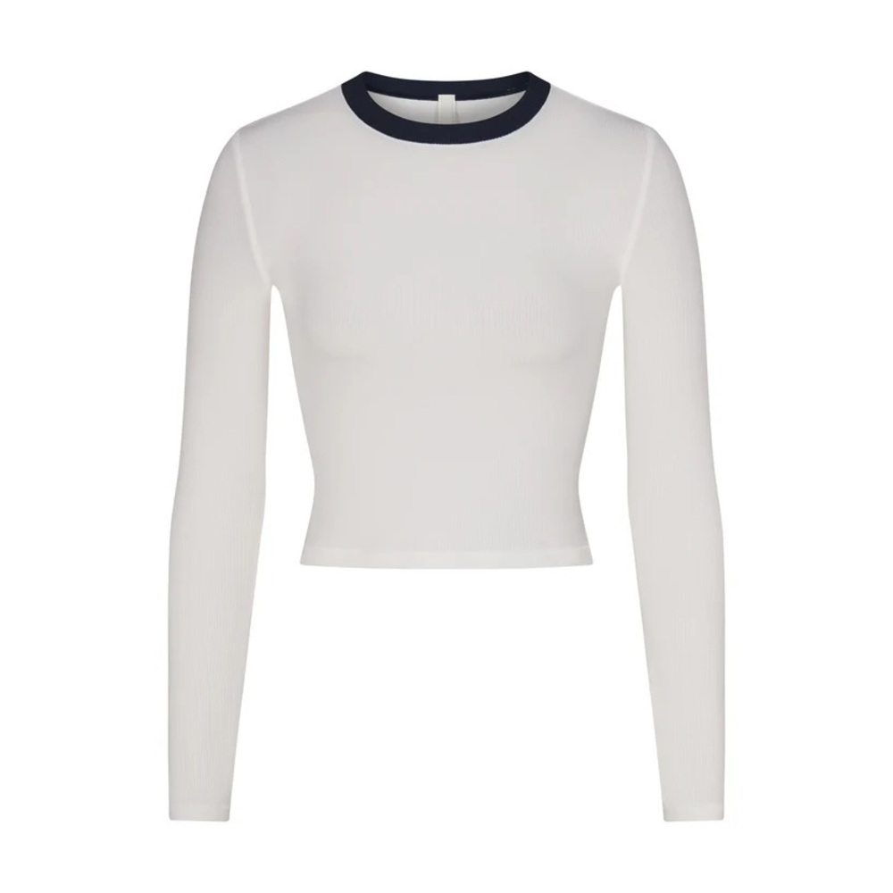 SKIMS Soft Lounge Crop Top Ringer Long Sleeve Tee Stretchy Loungewear White XS